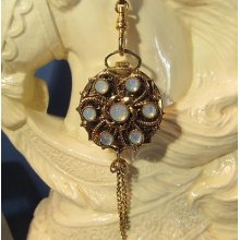 Women's Vintage Heritage Pendant Watch Filigree Hands Roman Floral Glass Pearls