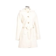 Wool Blend Walker Coat with Hood & Belt WHITE