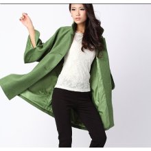 Wool Coat Winter Jacket Women Coat Long Green Coat Cashmere Top With Free Size Waist Unique Design Sleeve./Custom Made Any Size