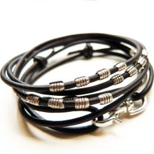 Wrap Leather Bracelet for Men, Women with Handmade Sterling Silver - Adjustable