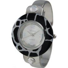 Wristwatch Ladies Bangle Wrist Band Animal Print Black White Watch - Metal - Black