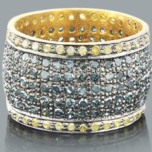 Yellow Blue Diamond Eternity Ring 3.69ct Sterling Silver