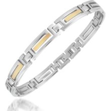 Zoppini Designer Men's Bracelets, Zo-Chain Stainless Steel and 18K Gold Link Bracelet