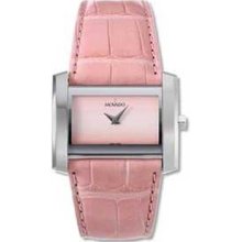 0605309 Movado Eliro Steel Womens Fashion Watch Pink Leather Strap Pink Dial