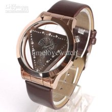 1 Piece Lady Coffee Leather Quartz Fashion Watch Steel Rim Clear Cry