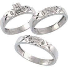 10k White Gold 3-Pc. Trio His (5mm) & Hers (4.5mm) Diamond Wedding