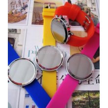 12pcs Led Round Mirror Watch Stainless Steel Candy Silicone Watches