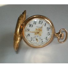 14k Solid Gold Antique Waltham Hunter Case Fancy Dial Pocket 1902