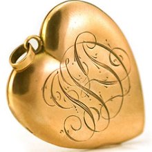 14k Yellow Gold Antique Estate Monogramed Heart Locket