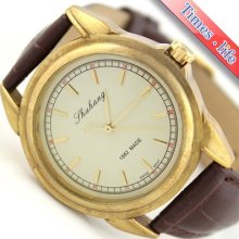 1882' Watch Golden Case Mens Mechanical Brown Leather