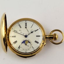 18k Gold Hunter Case Pocket Watch With Moon Phase Up & Down D Â¼ Repeter Box