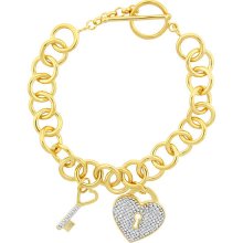 18k Gold over Silver Heart and Key Charm Bracelet