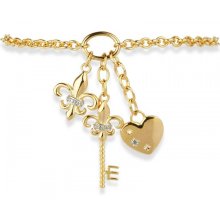 18k Gold Over Sterling Silver Fleur De Lis, Key and Heart Charm Dangle Bracelet