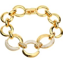 18k Gp Arinna Simple Shell Circles Swarovski Elements Crystal Chain Bracelet