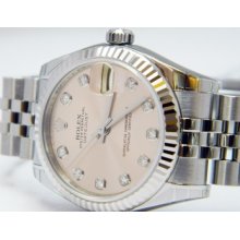 18k White Gold / Steel Midsize Datejust Rose Diamond Dial 178274