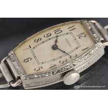 1931 Waltham 14k White Gold Filled Ladies Wrist Watch Oval Dial For Repair Vtg