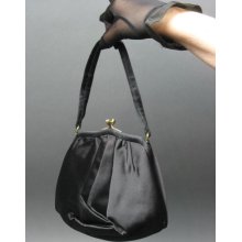 1960s Morris Moskowitz Black Satin Formal handbag -- beautiful