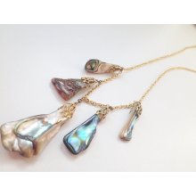 1960s Vintage Gold Tone Metal & Abalone Costume Necklace