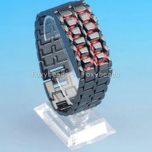 1pc Red Light Led Lava Mens Black Wrist Bangle Watch Digital Sport Notional