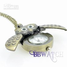 1pcs Classical Pocket Watch Owl Bronze Chain Necklace Quartz Pocket