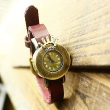 1pcs Fashion Smooth Crown Retro Leather Women's Quartz Watch Hk2010