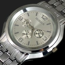 1pcs Silver Stylish Metal Crafts Gentle Mens Man Quartz Wrist Watches