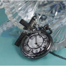 2012 Black Sunflower Style Pocket Watch Necklace,with God Cross Pend