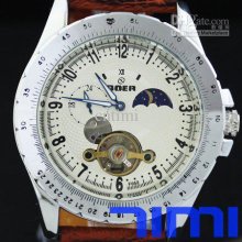 2012 Hotsale Moonphase Mens 24hs Auto Mechanical Flywheel Watch