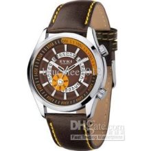 2012 Men Leather Watch Gift Box Designer Mens Watches Dynamic Calend