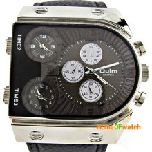 2012 Trend Design Oulm 3 Time Dials Brown Quartz Wrist Watch Avant-garde