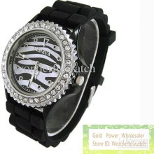 20pcs/lot Luxury Fashion Geneva Zebra Silicone Diamond Watch Men Wom