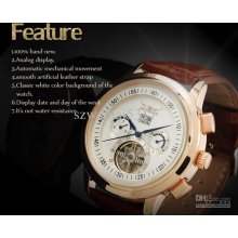 2leather Strap Automatic Mechanical Watch Flywheel Of Hollow Multifu