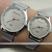 2x Quartz Hour Dial Clock Pairs Women Men Steel Lover Wrist Watch Wgs241