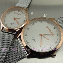 2x Quartz Hour Dial Clock Pairs Women Men Steel Lover Wrist Watch Ws240