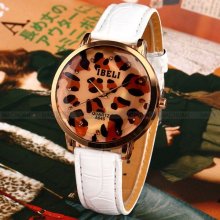 3 Colors Leopard Print Crystal Lady White Black Leather Quartz Watch Wholesale