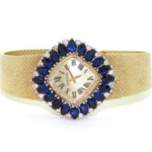 4.0 Carat Vintage Sapphire 14kt Gold Lucien Piccard Bracelet Watch