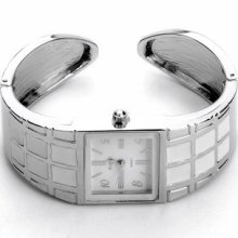 4 Colors Enamel Silver P Wide Cuff Bangle Bracelet Wristwatch Lady Quartz Watch