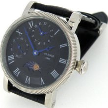 42mm Parnis Embossment Gmt Hand Winding Mens Blue Hands Watch Moon Phase Pn-275