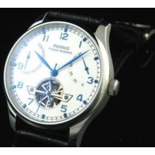 43mm Parnis White Dial Power Reserve Chronometer Mens Watch Date Indicate 235