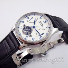 43mm Parnis White Dial Power Reserve Seagull Auto Deployment Bucke Watch P235f