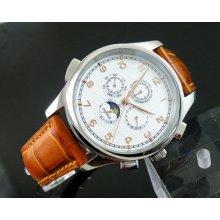 44mm Parnis White Dial Gold-plated Auto Chronometer Moon Phase Mens Watch 248