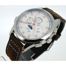 44mm Parnis White Dial Automaitc Chronometer Multi-funtion Mens World Watch 248b