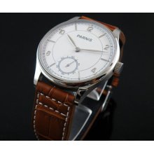 44mm Parnis White Dial Hand Winding 6498 Luxury Mens Watch Stainless Steel Wl012