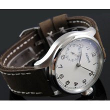 47mm Parnis Big Pilot White Dial Mechanical Mens Watch Leather Strap 6497-1 P161