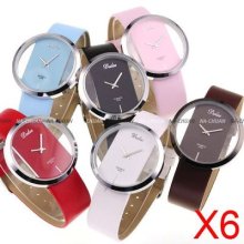 6 Pcs Lot Bulk Wholesale Transparent Dial Girl Lady Women Quartz Watch Gift