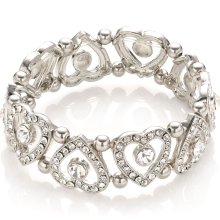 Accessorize Crystal Heart Stretch Bracelet Clear One Size