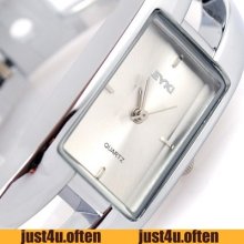 Adjustable Silver Steel Braclet Band Lady Womens Quartz Watch Square Dial Gift