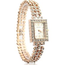 Adorned Women's Diamond Alloy Band Analog Quartz Bracelet Watch(Golden)