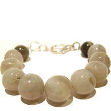 Agate Bracelet 01 Clasp White Gray Brown Chunky Beaded Stone Crystal Healing Gem