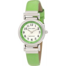 AK Anne Klein Women's 10-9887MPLG Silver-Tone Green Patent Leather Strap Watch